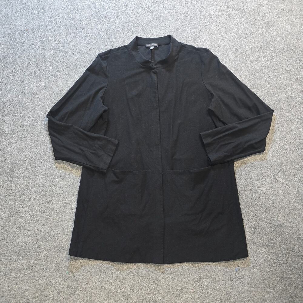 Eileen Fisher Jacket Women Large Black Pockets Buttons Lagenlook Capsule Minimal